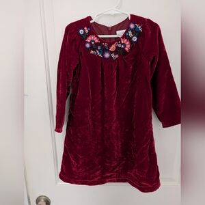 Hanna Andersson Velvet Maroon Kids Dress with Floral Embroidery
